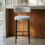 Sleek White Quartz Metal Boucle Elsa Bar Stools - Close-Up Angle