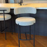 Sleek White Quartz Metal Boucle Elsa Bar Stools - Low Angle