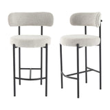 Sleek White Quartz Metal Boucle Elsa Bar Stools - Side View