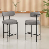 Contemporary Grey Boucle Elsa Low Bar Stools - Front View