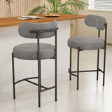 Contemporary Grey Boucle Elsa Low Bar Stools - Front View
