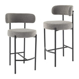 Contemporary Grey Boucle Elsa Low Bar Stools - Side View