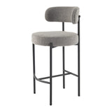 Contemporary Grey Boucle Elsa Low Bar Stools - 45-Degree Angle