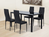 5PC Indoor Dining Table and Chairs Dinner Set Glass Leather Kitchen-Black - Front View