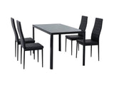 5PC Indoor Dining Table and Chairs Dinner Set Glass Leather Kitchen-Black - Side View