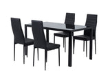 5PC Indoor Dining Table and Chairs Dinner Set Glass Leather Kitchen-Black - Top-Down View