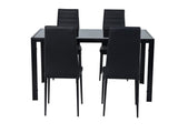 5PC Indoor Dining Table and Chairs Dinner Set Glass Leather Kitchen-Black - 45-Degree Angle