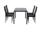 5PC Indoor Dining Table and Chairs Dinner Set Glass Leather Kitchen-Black - Rear View