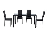5PC Indoor Dining Table and Chairs Dinner Set Glass Leather Kitchen-Black - Close-Up Angle