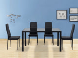 5PC Indoor Dining Table and Chairs Dinner Set Glass Leather Kitchen-Black - Low Angle
