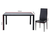 5PC Indoor Dining Table and Chairs Dinner Set Glass Leather Kitchen-Black - Extra Image