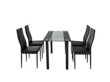 5PC Indoor Dining Table and Chairs Dinner Set Glass Leather Kitchen-Mix Black - Front View