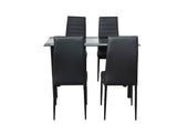 5PC Indoor Dining Table and Chairs Dinner Set Glass Leather Kitchen-Mix Black - Side View