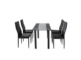 5PC Indoor Dining Table and Chairs Dinner Set Glass Leather Kitchen-Mix Black - Top-Down View