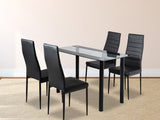 5PC Indoor Dining Table and Chairs Dinner Set Glass Leather Kitchen-Mix Black - Low Angle
