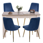 Grey Rectangular Dining Table with 4x Blue Velvet Chairs, image 3