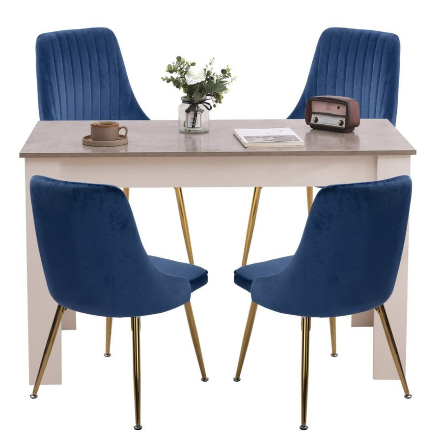 Grey Rectangular Dining Table with 4x Blue Velvet Chairs, image 3
