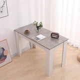 Grey Rectangular Dining Table with 4x Blue Velvet Chairs - 45-Degree Angle