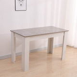 Grey Rectangular Dining Table with 4x Blue Velvet Chairs - Rear View
