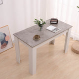 Grey Rectangular Dining Table with 4x Blue Velvet Chairs - Front View