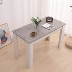 Grey Rectangular Dining Table with 4x Green Velvet Chairs