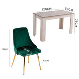Grey Rectangular Dining Table with 4x Green Velvet Chairs - Extra Image