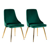 Grey Rectangular Dining Table with 4x Green Velvet Chairs - Low Angle