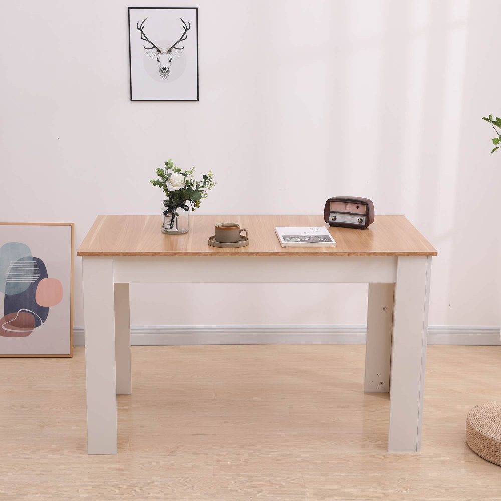 Natural Rectangular Dining Table with 4x Blue Velvet Chairs