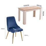 Natural Rectangular Dining Table with 4x Blue Velvet Chairs - Extra Image
