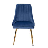 Natural Rectangular Dining Table with 4x Blue Velvet Chairs - Low Angle