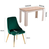Natural Rectangular Dining Table with 4x Green Velvet Chairs - Extra Image