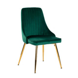 Natural Rectangular Dining Table with 4x Green Velvet Chairs - Close-Up Angle