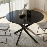 Round Marble-Effect Table-Black - Front View