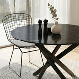 Round Marble-Effect Table-Black - Top-Down View