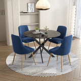 Round Marble-Effect Table-Black - Top-Down View