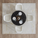 Round Marble-Effect Table-Black - Front View