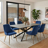 Dining Delight: Rectangular Table and Navy Velvet Chairs Dining Set - Front View