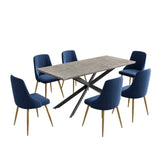 Dining Delight: Rectangular Table and Navy Velvet Chairs Dining Set - Top-Down View