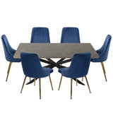 Dining Delight: Rectangular Table and Navy Velvet Chairs Dining Set - Rear View