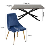 Dining Delight: Rectangular Table and Navy Velvet Chairs Dining Set - Extra Image