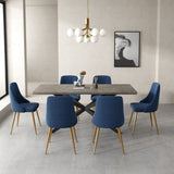 Dining Delight: Rectangular Table and Navy Velvet Chairs Dining Set - Front View