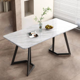 Rectangular Marble-Effect Table - 45-Degree Angle