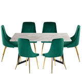 Marbleous Green Velvet Dining Set - 45-Degree Angle