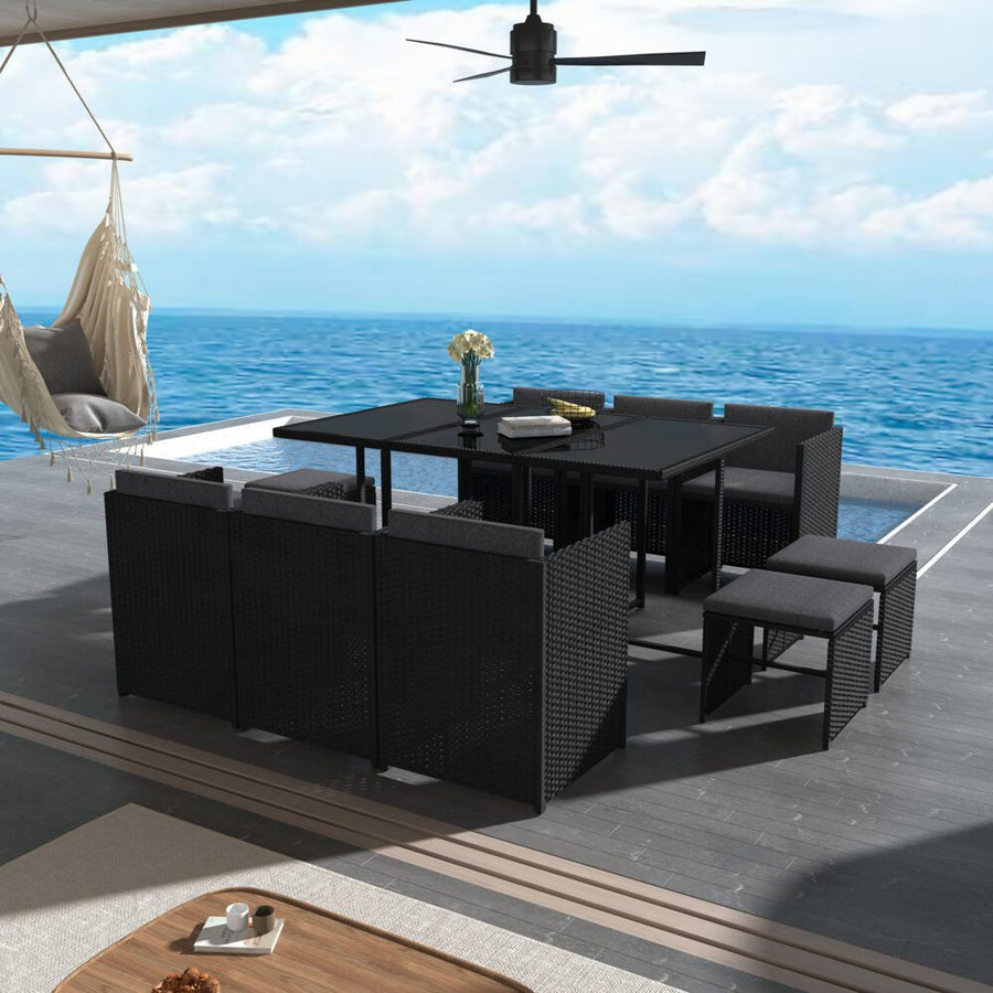 Bali 11 Piece Outdoor Dining Set-Black, image 2