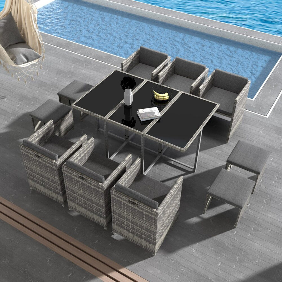 Bali 11 Piece Outdoor Dining Set-Grey, image 2