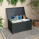 Outdoor PE Wicker Storage Box Garden 320L-Black - Front View