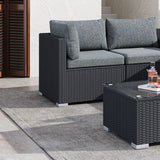 Ottoman-Style Outdoor Lounge Set in Black - Close-Up Angle