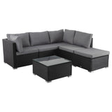Ottoman-Style Outdoor Lounge Set in Black - Close-Up Angle