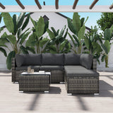 Ottoman-Style Outdoor Lounge Set in Grey - Front View