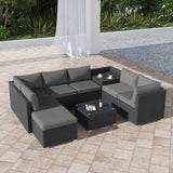 Large Modular Outdoor Ottoman Lounge Set in Black - Front View